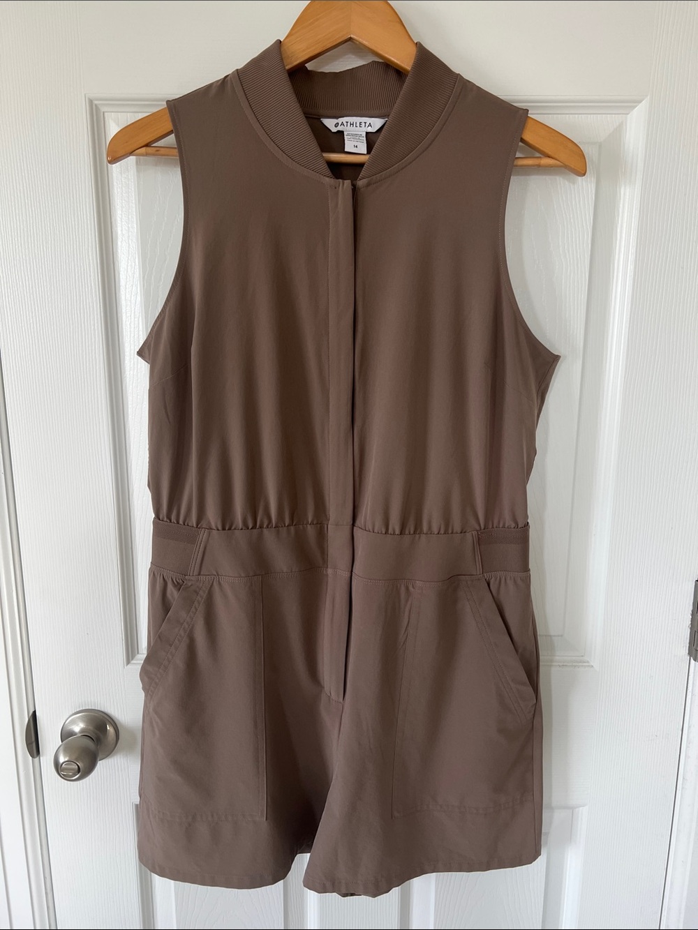 Athleta Taupe Sleeveless Zip Romper Size 14